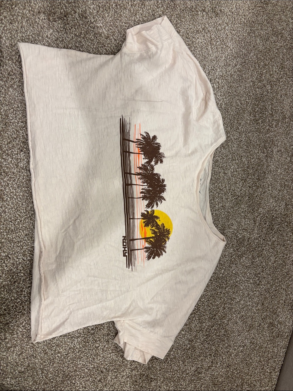 Roxy White Tee with Palm Tree Sunset Graphic